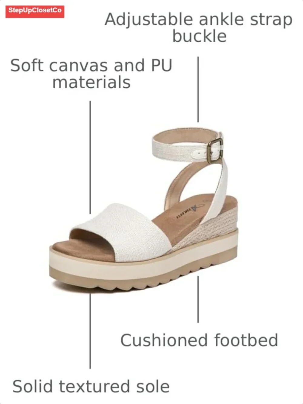 Canvas PU Espadrille Wedge Sandals with Ankle Strap Buckle Platform Sole